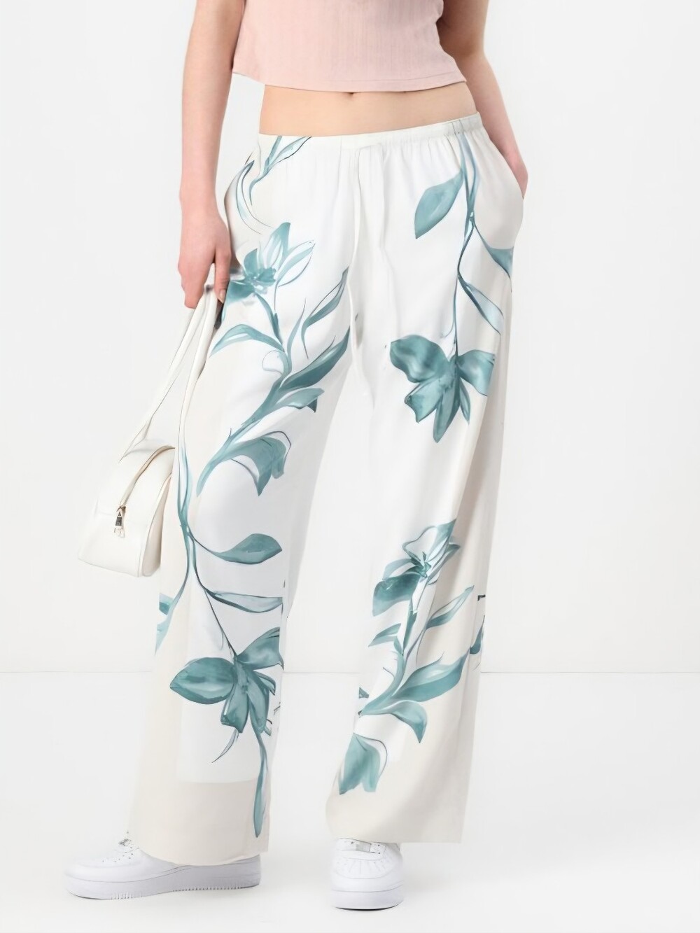 Abercrombie Drapey Wide Leg Pull On Panst Floral Green